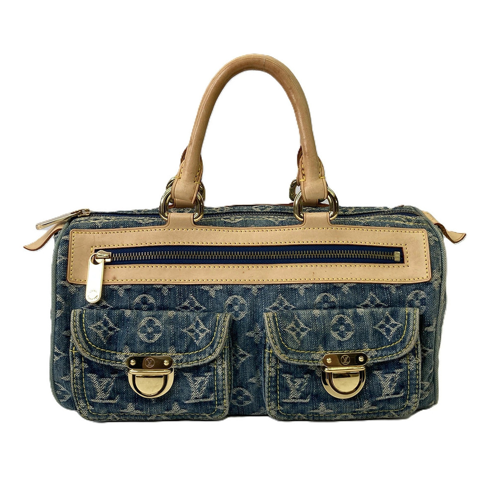 LOUIS VUITTON Neo Speedy Handbag Monogram Denim Leather Blue